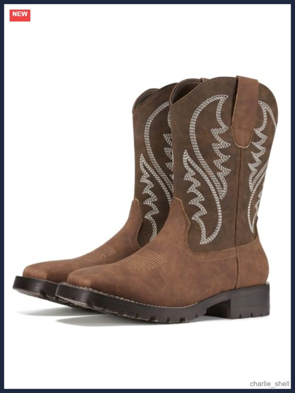 Men's Western Cowboy Boots Square Toe Chunky Heel Mid-Calf Synthetic Leather